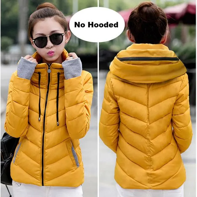 2018 Winter Jacket women Plus Size Womens Parkas Thicken Outerwear solid hooded Coats Short Female Slim Cotton padded basic tops