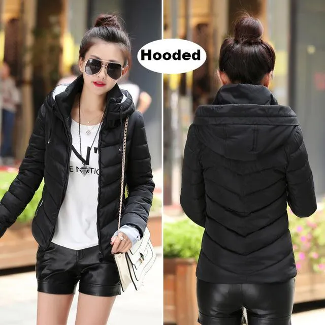 2018 Winter Jacket women Plus Size Womens Parkas Thicken Outerwear solid hooded Coats Short Female Slim Cotton padded basic tops