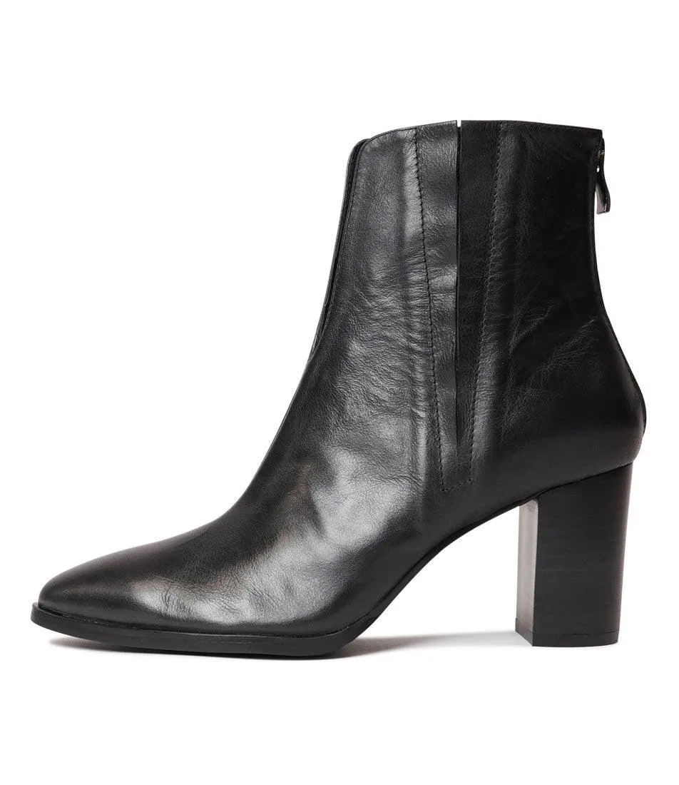 Albas Black Leather Ankle Boots