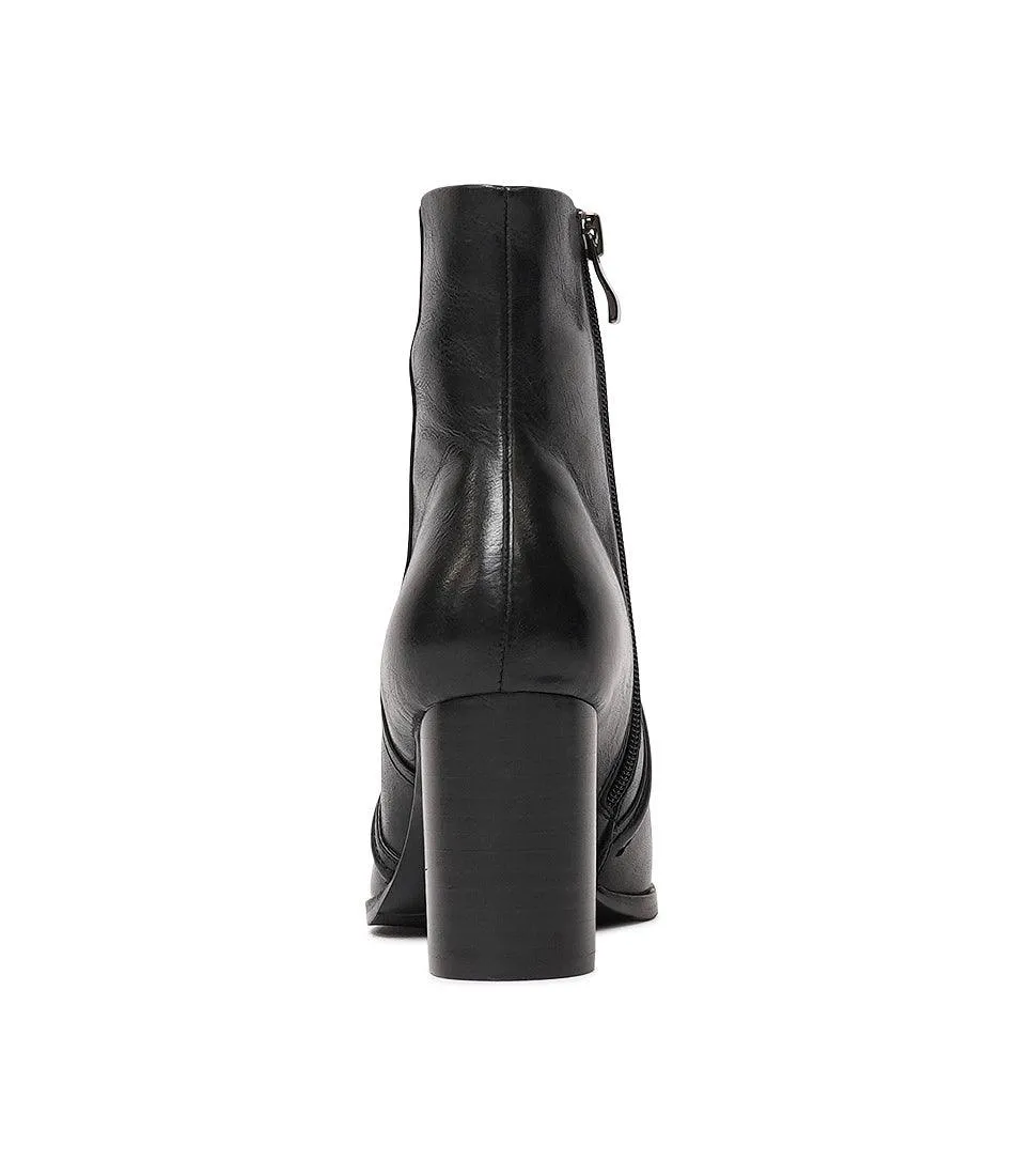 Anahi Black Leather Ankle Boots