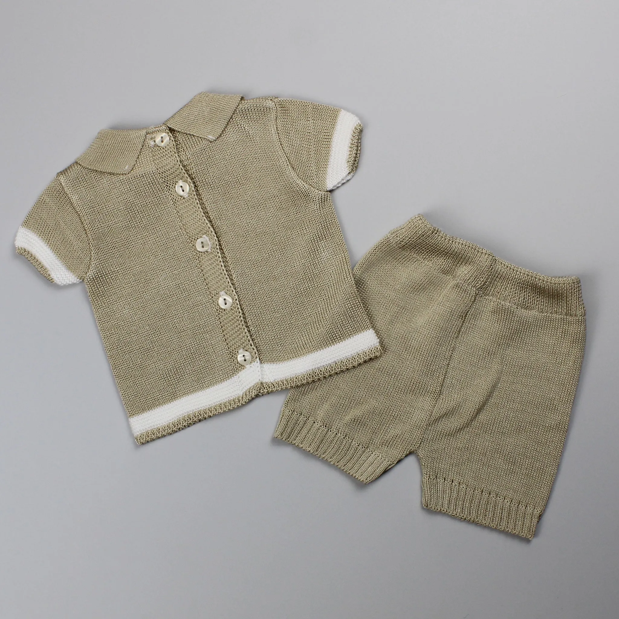 Baby Boy Knitted Shirt & Shorts Outfit - Beige