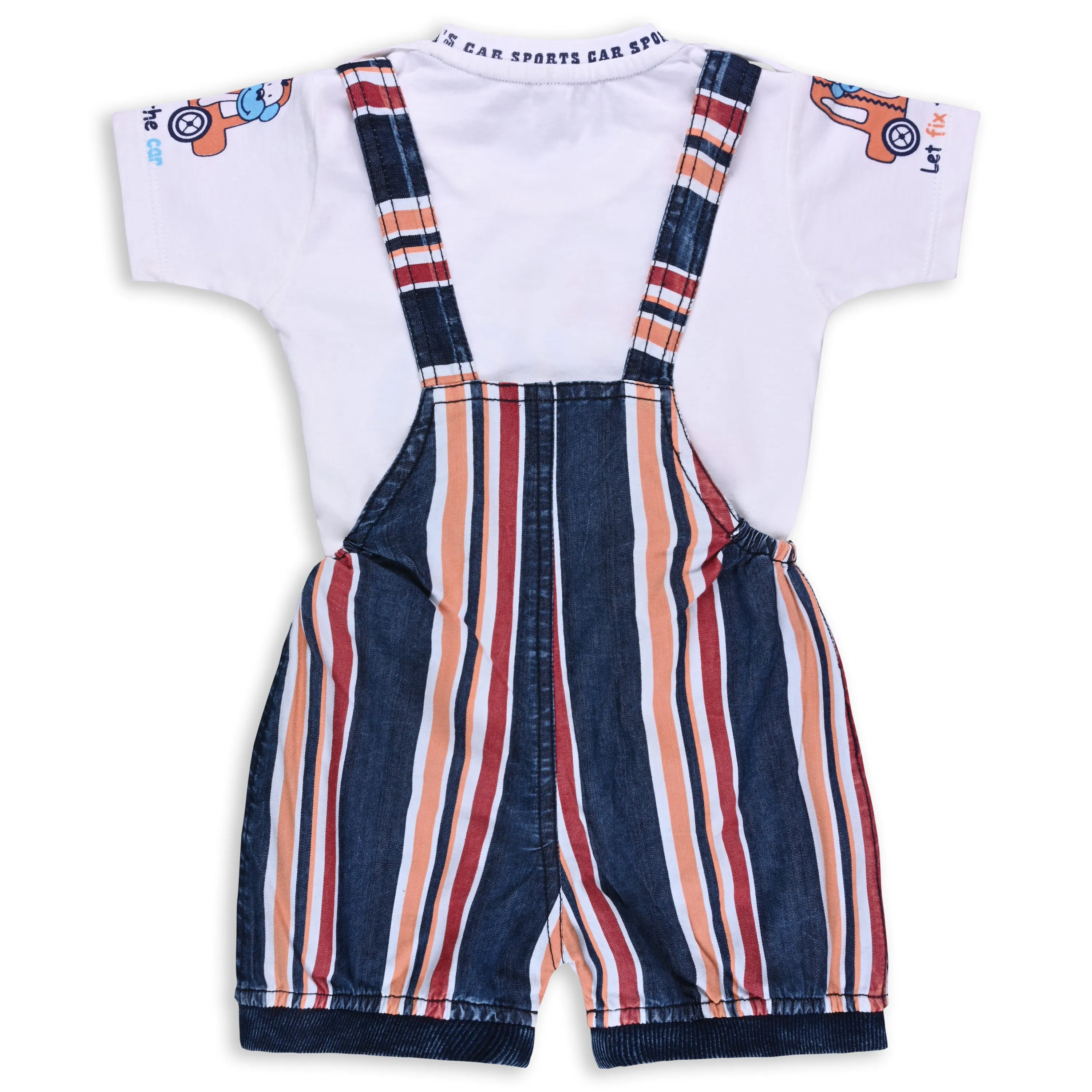 Baby Boys Striped and Applique T-Shirt and Shorts Dungaree Set