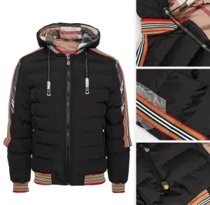 Black Men's Puffy Detachable Hood Jacket