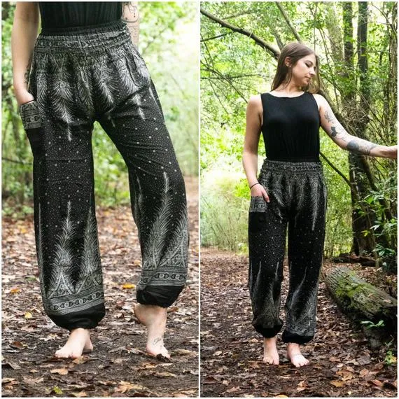 Black PEACOCK Women Harem Pants Boho Pants Hippie Pants