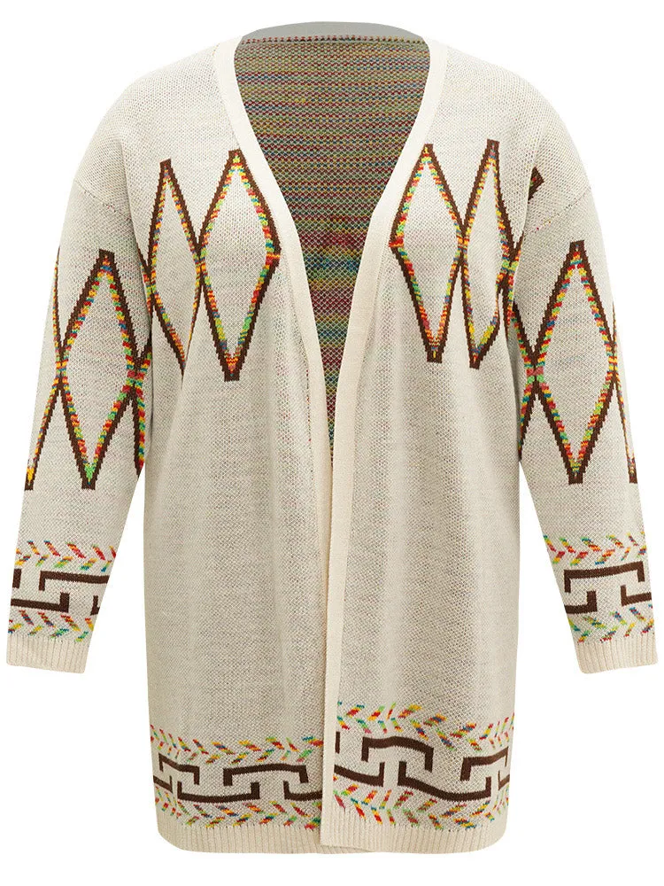 Boho Geometric Print Open Front Cardigan