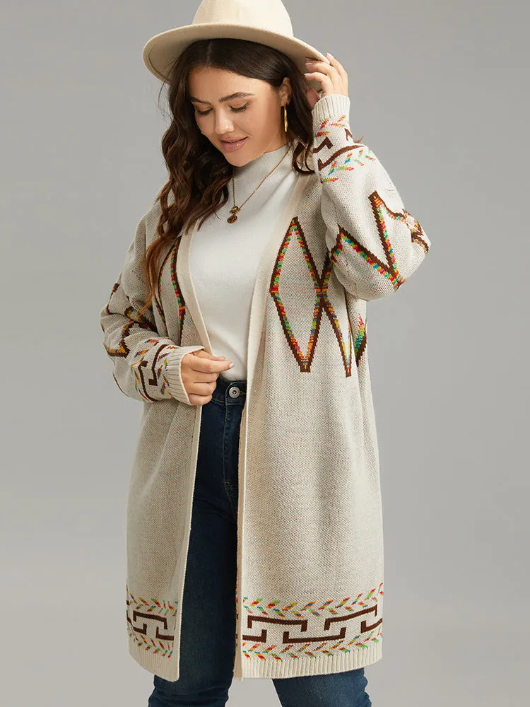 Boho Geometric Print Open Front Cardigan