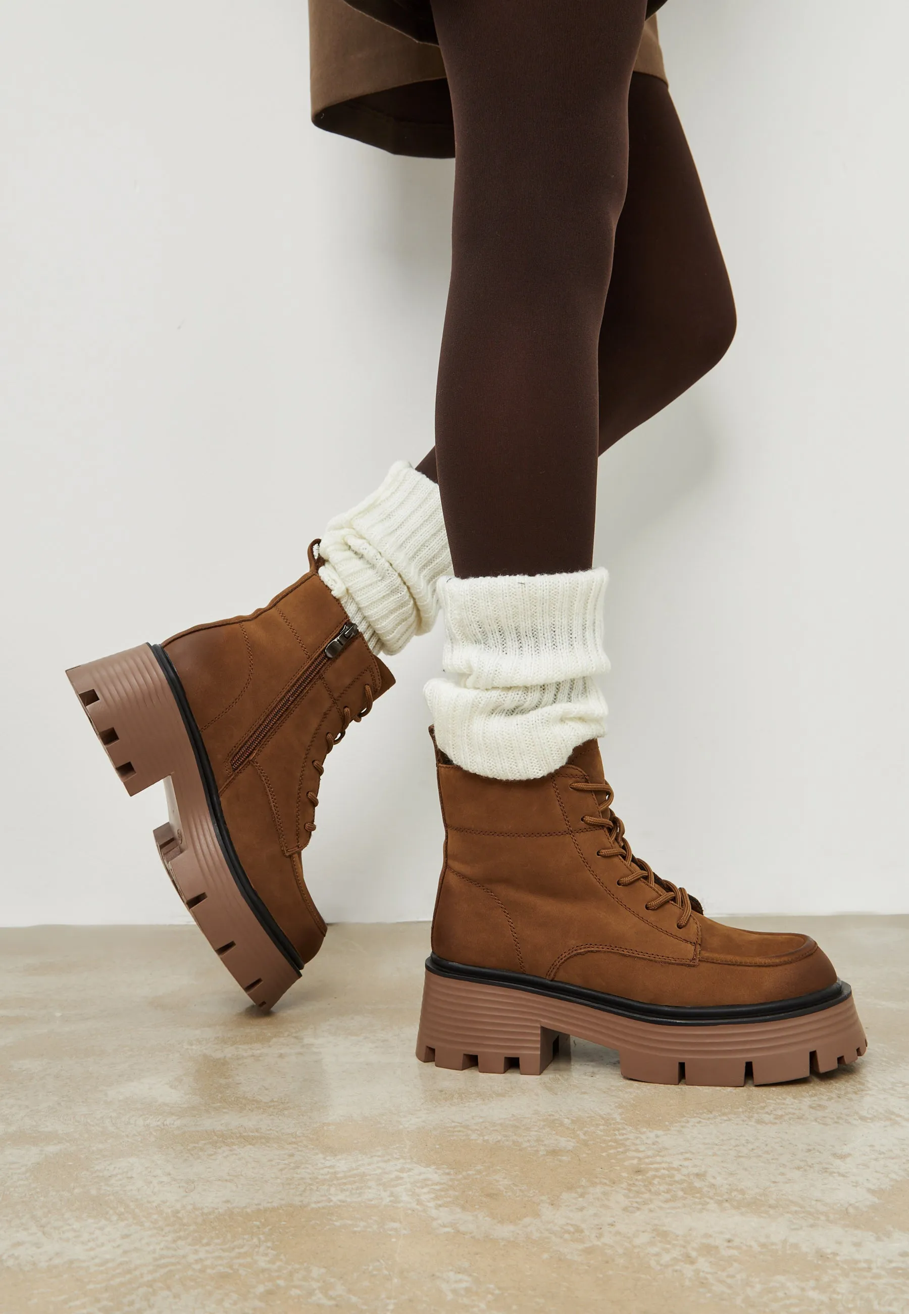 Casual Platform Ankle Boots - Brown