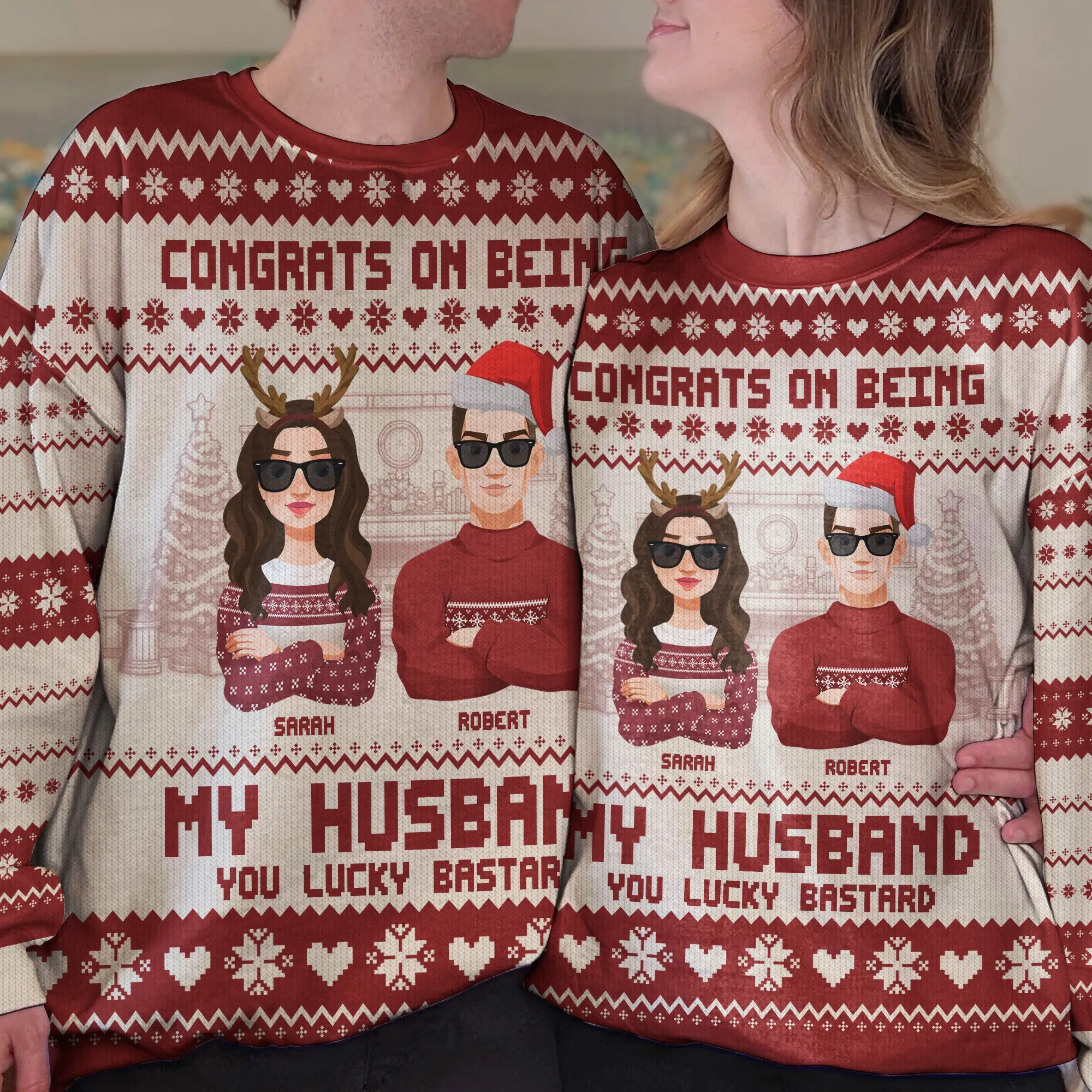 Congrats On Being My Husband Christmas Led Light - Personalized Photo Ugly Sweater