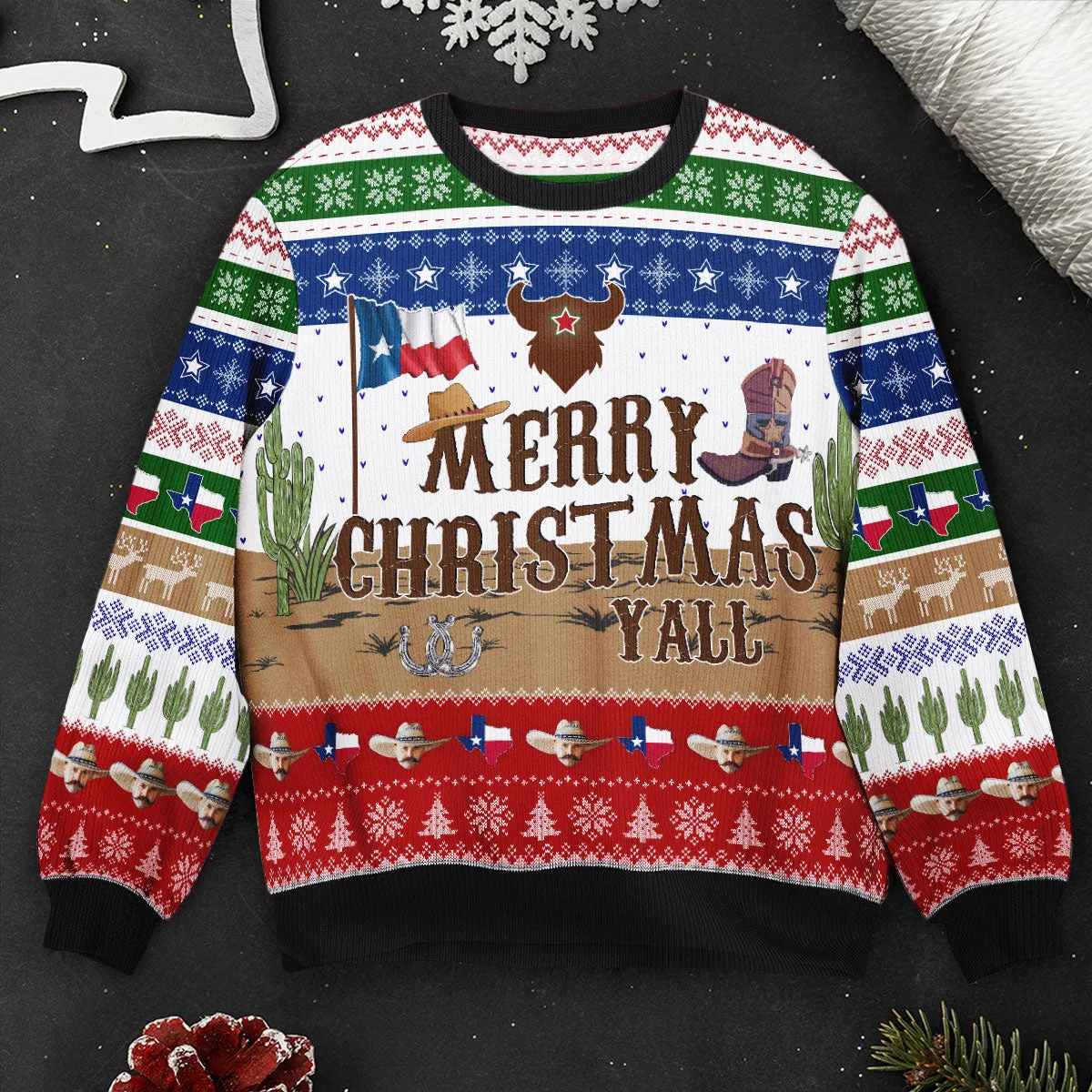 Cowboy Merry Christmas Y'All Texas Nation - Ugly Sweater