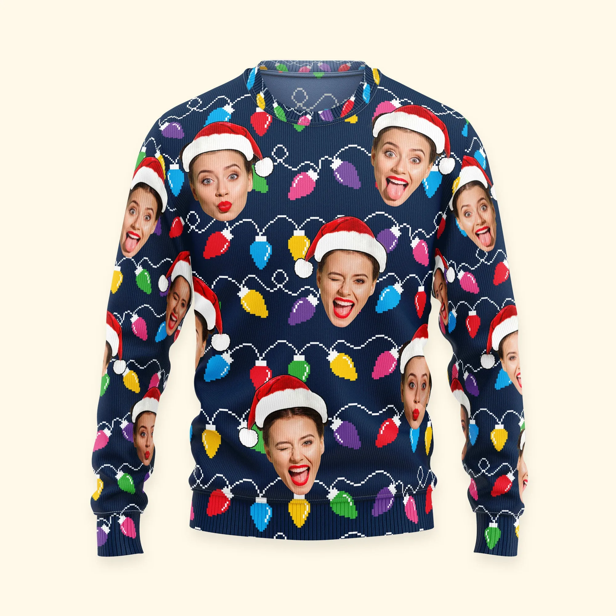 Custom Face Xmas Leds Funny Christmas For Women - Personalized Photo Ugly Sweater