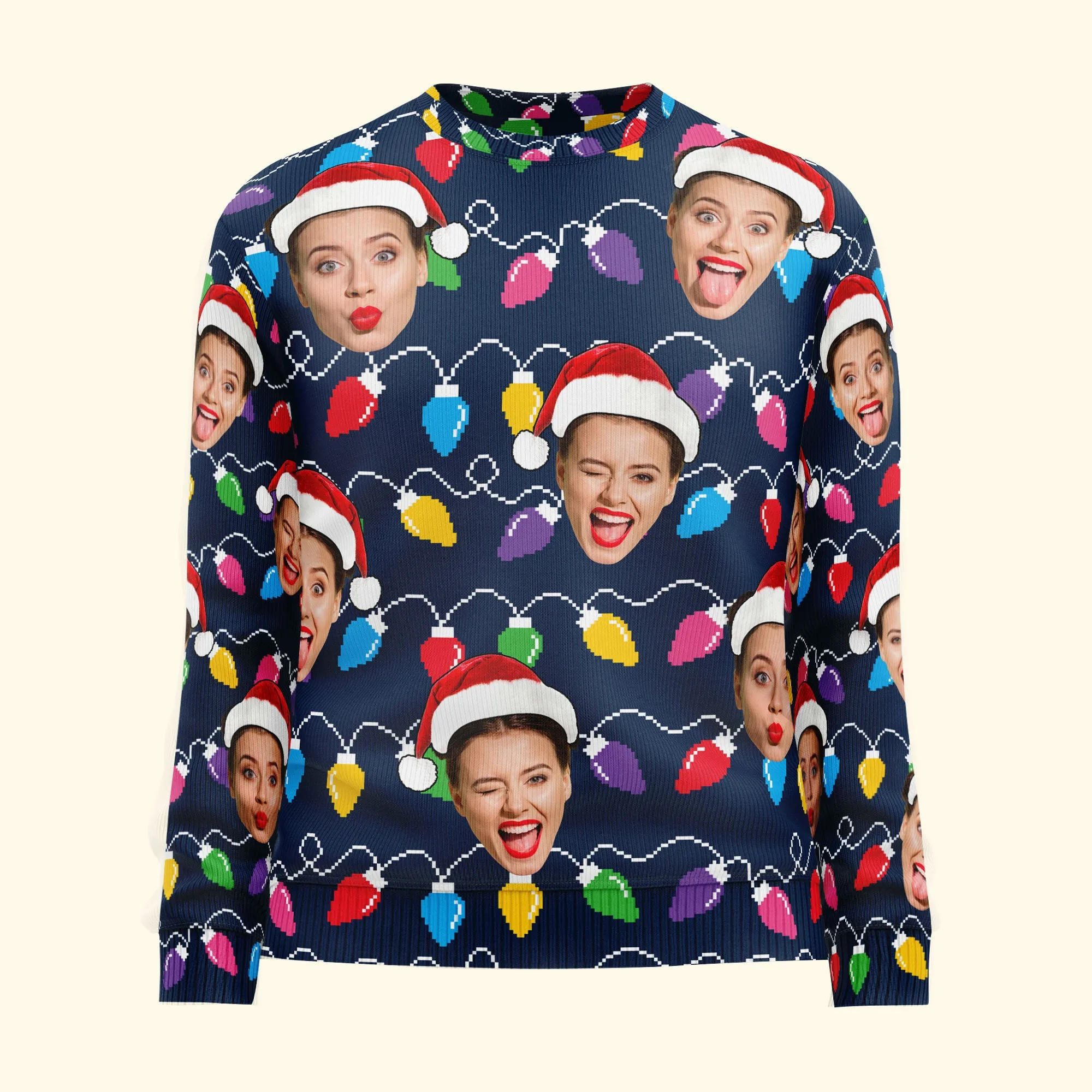 Custom Face Xmas Leds Funny Christmas For Women - Personalized Photo Ugly Sweater