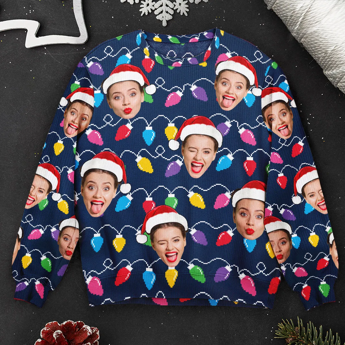 Custom Face Xmas Leds Funny Christmas For Women - Personalized Photo Ugly Sweater