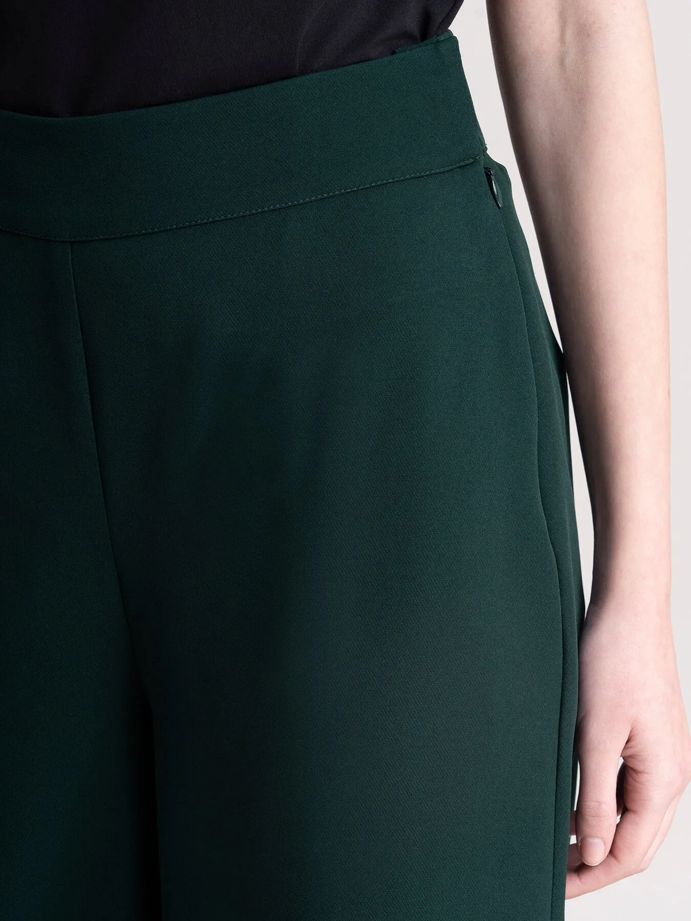 Elasticated Wide Leg Trouser - Bottle Green