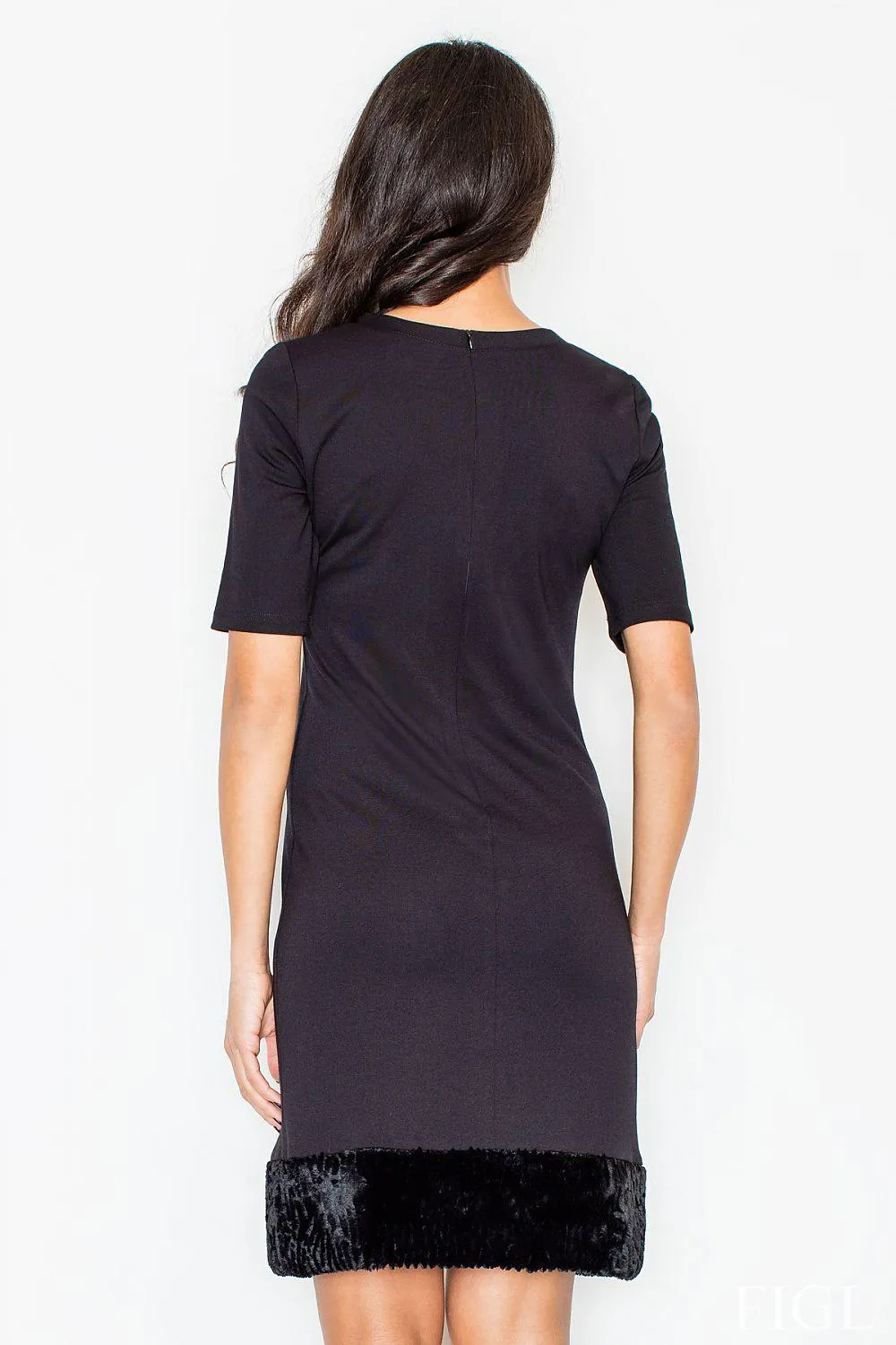 Elegant Faux Fur-Trimmed Pencil Dress for Effortless Sophistication