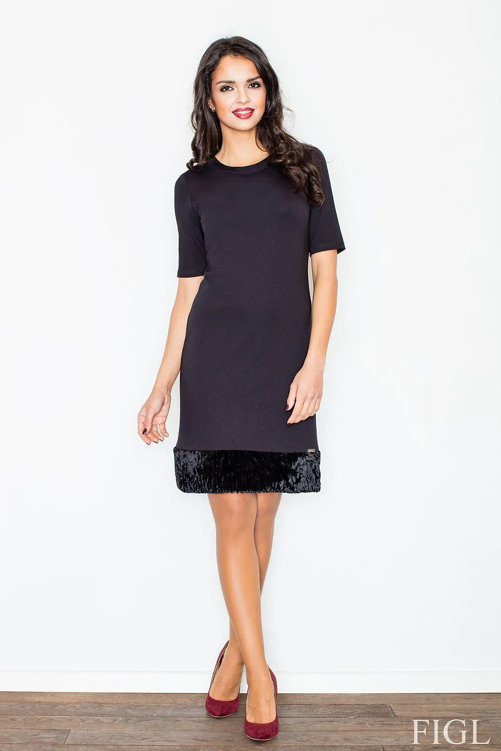 Elegant Faux Fur-Trimmed Pencil Dress for Effortless Sophistication