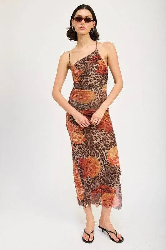 Emory Park Mesh Printed One Shoulder Maxi Dress