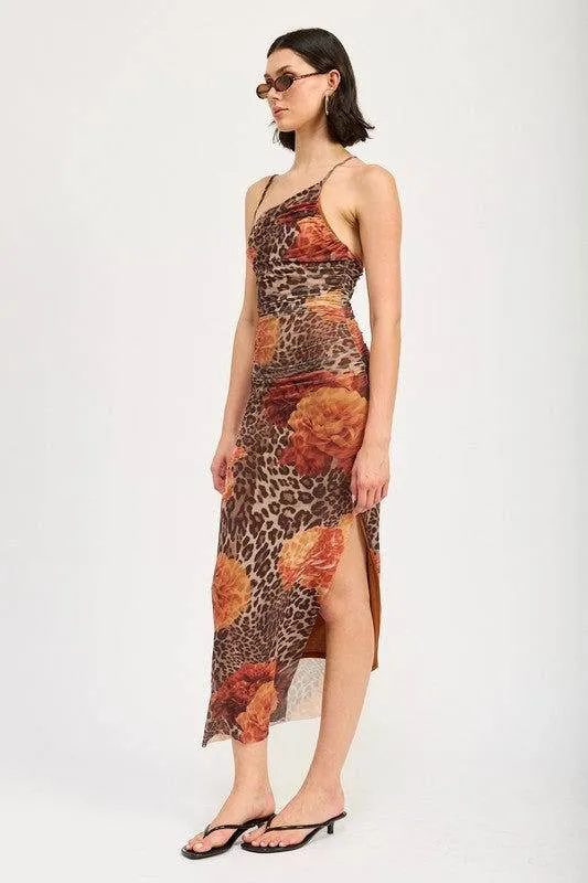 Emory Park Mesh Printed One Shoulder Maxi Dress