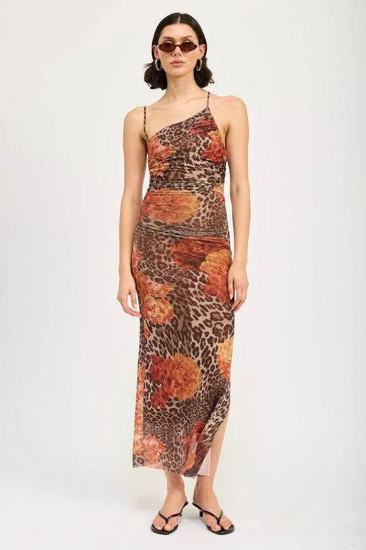 Emory Park Mesh Printed One Shoulder Maxi Dress