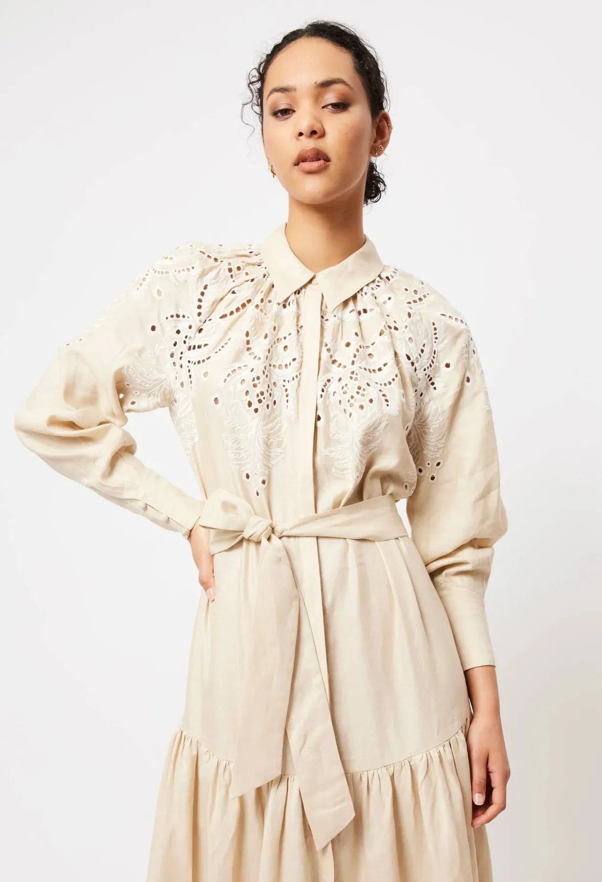 Estelle Embroidered Linen Dress