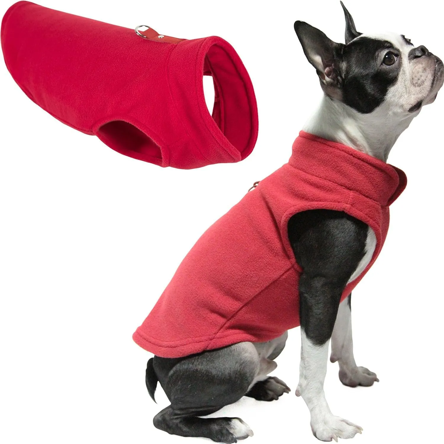 Fleece Vest Dog Sweater - Red, Medium - Warm Pullover Fleece Dog Jacket with O-Ring Leash - Winter Small Dog Sweater Coat - Cold Weather Dog Clothes for Small Dogs Boy or Girl