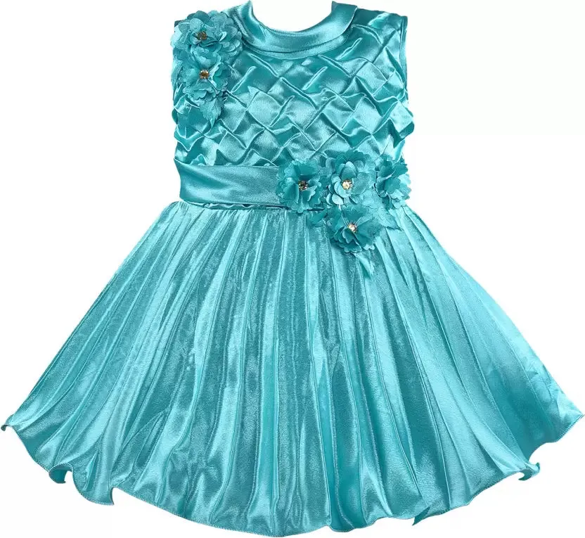 Girls No Sleeve Solid Pleated Frock Dress