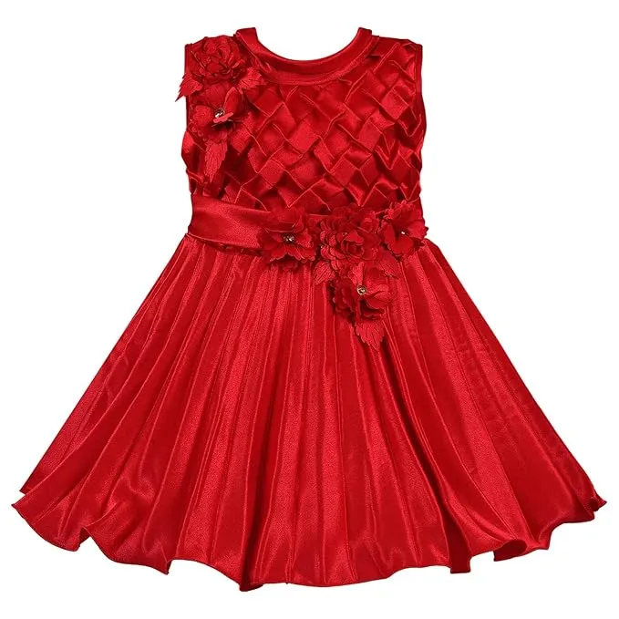 Girls No Sleeve Solid Pleated Frock Dress