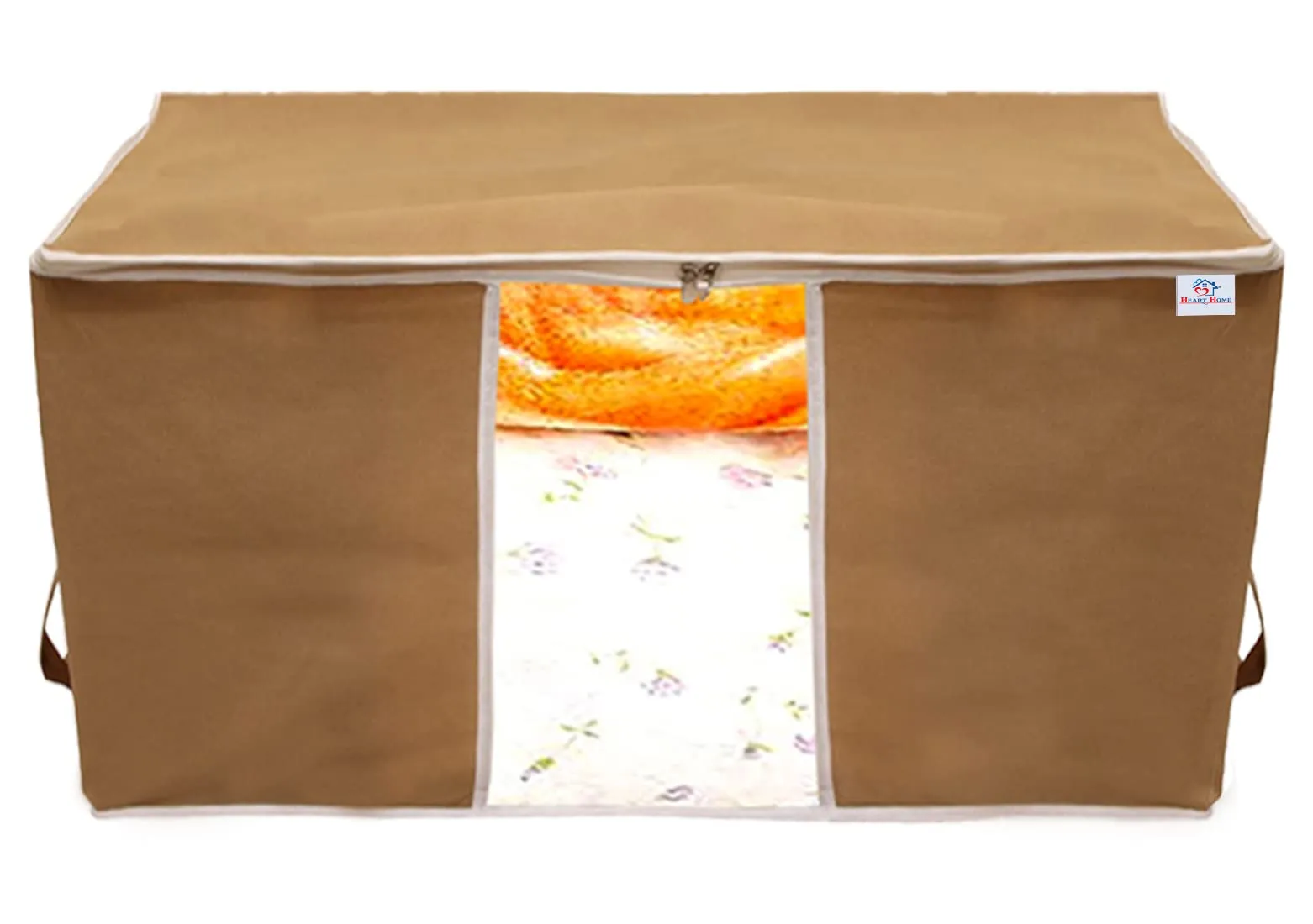 Heart Home Foldable Non Woven Clothes Storage Bag Wardrobe Organizer Underbed Bag With Tranasparent Window- Pack of 2 (Brown)-HS43HEARTH26713