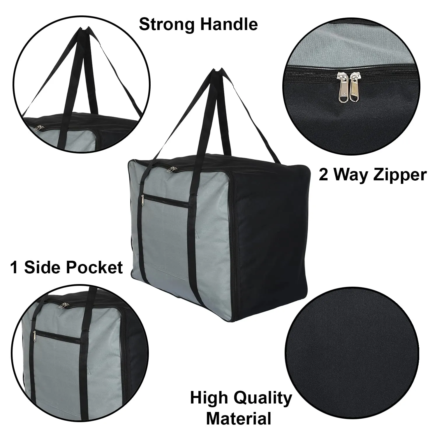 Heart Home Multipurpose Large Storage Bag/Organizer With Zipper Closure And Strong Handle (Black & Grey)-HS43HEARTH26628