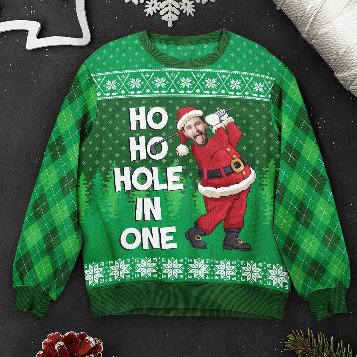 Ho Ho Hole In One - Personalized Photo Ugly Sweater