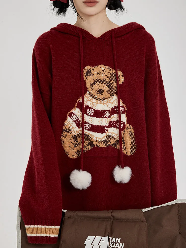 Hooded Sweater for Women Loose Cozy Casual Style with Cute Teddy Bear Design Gift for Her Christmas Gift