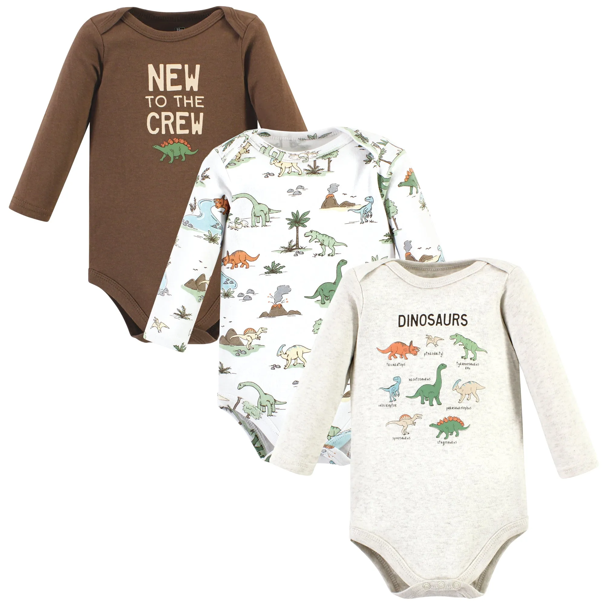 Hudson Baby Cotton Long-Sleeve Bodysuits, Dinosaur Adventures 3-Pack