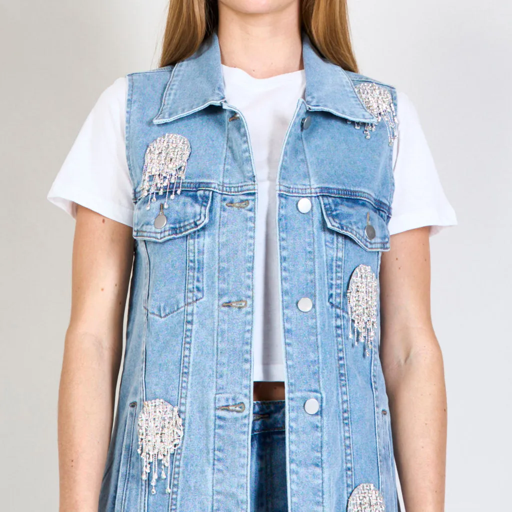 Jeans vest with Swarovski details wholesale