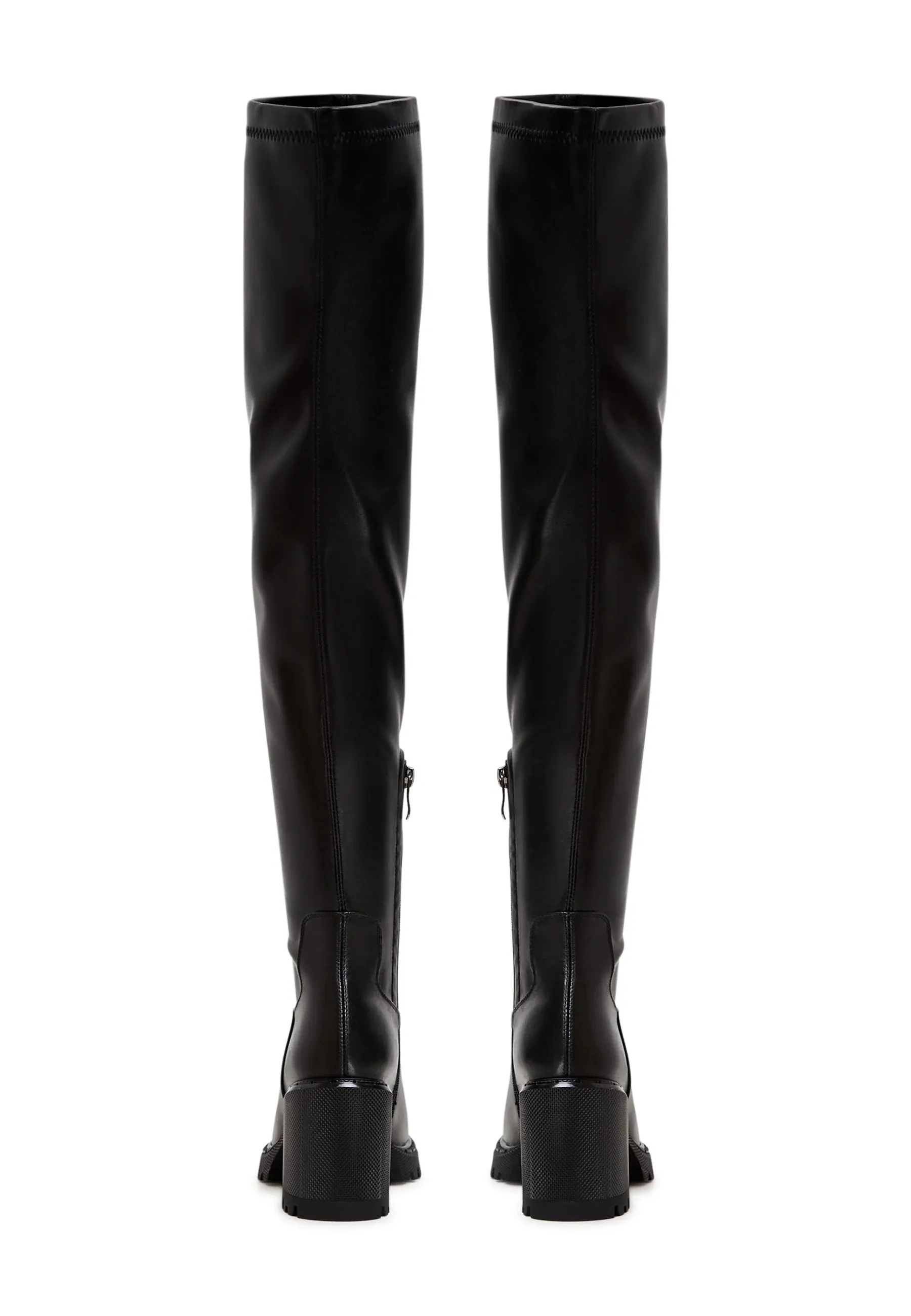 Knee High Boots With Block Heel - Black