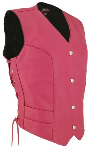 Ladies Hot Pink Made in USA Leather Motorcycle Vest Side Laces