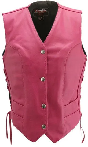 Ladies Hot Pink Made in USA Leather Motorcycle Vest Side Laces