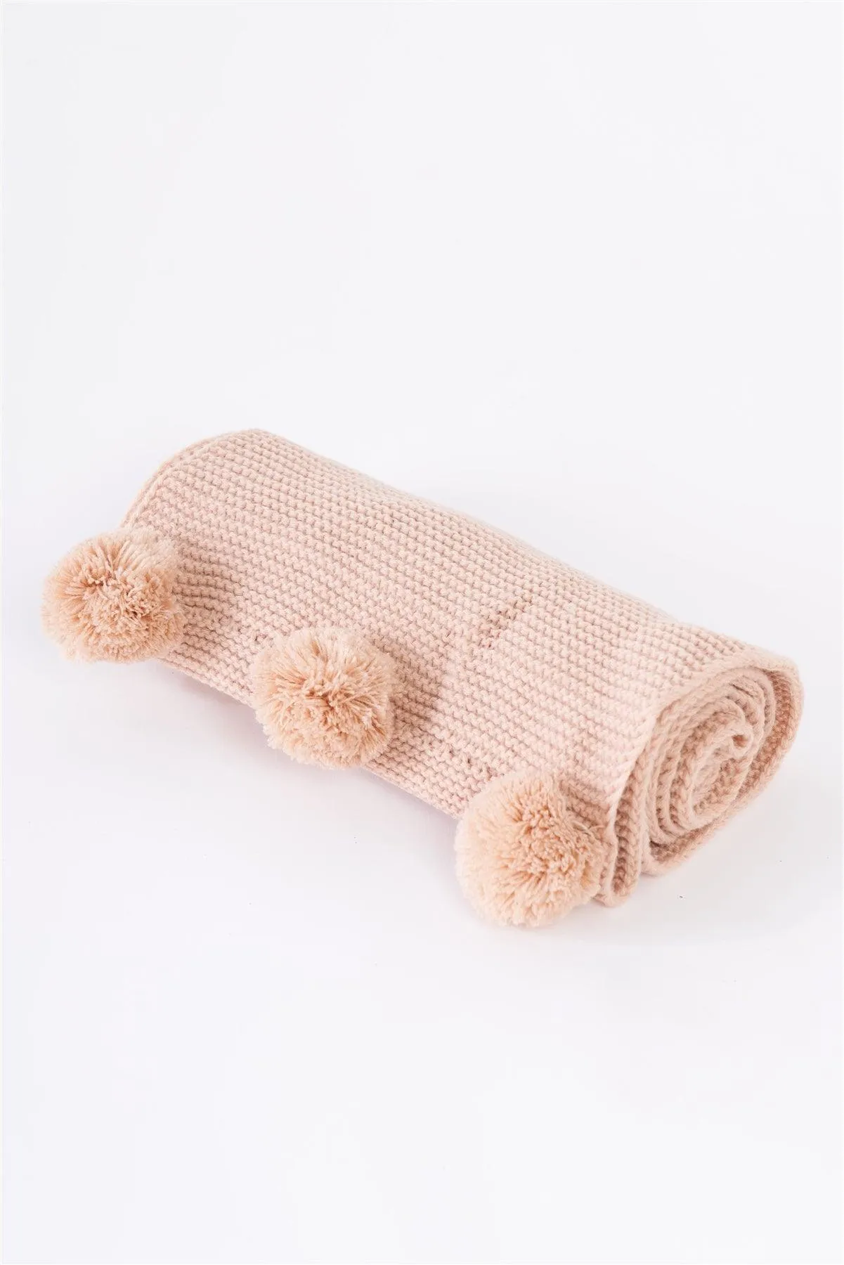 Light Pink Woven Knit Pompom Trim Detail Loop Scarf /3 Pieces