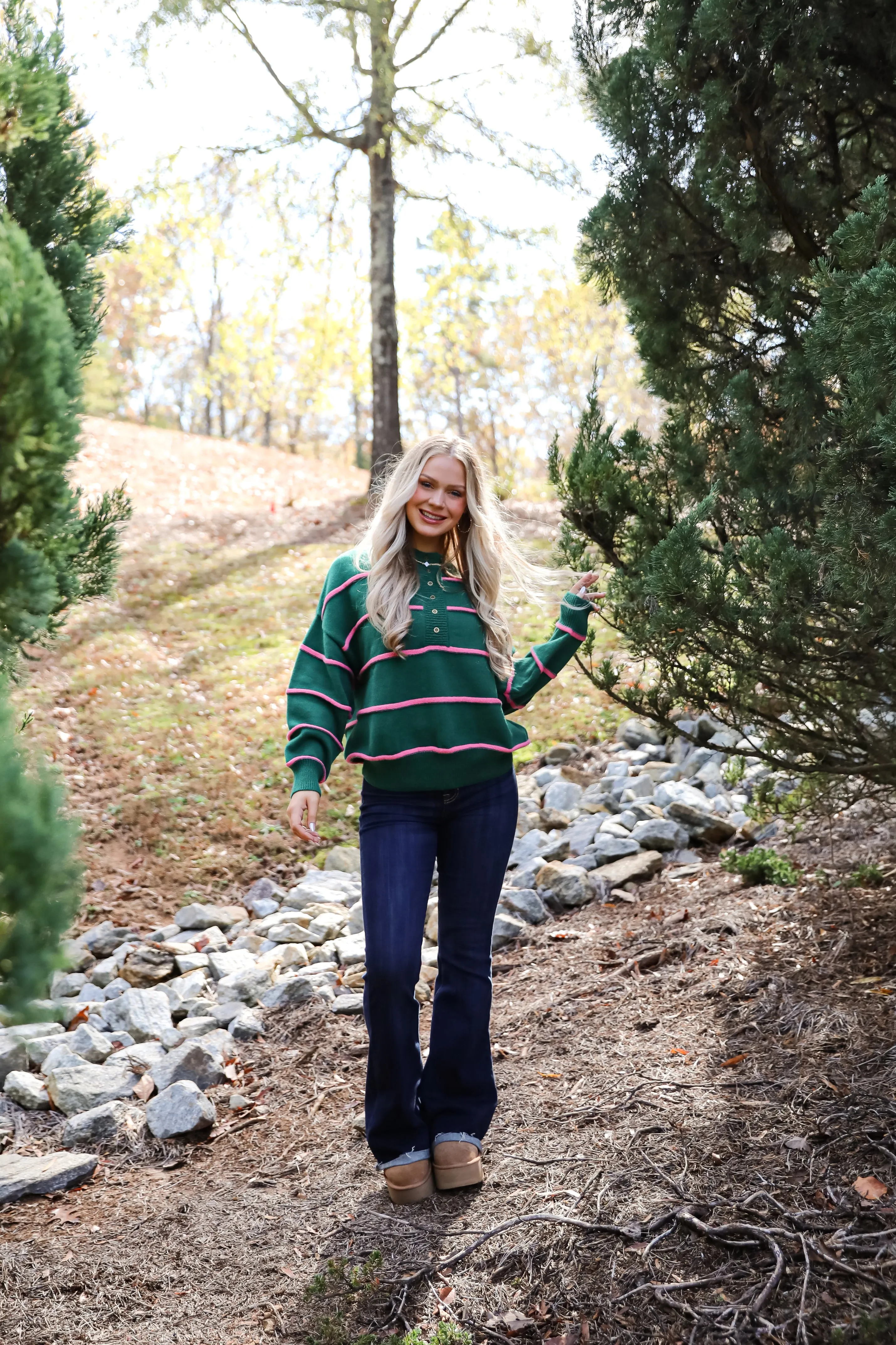 Memorably Stylish Hunter Green Striped Sweater