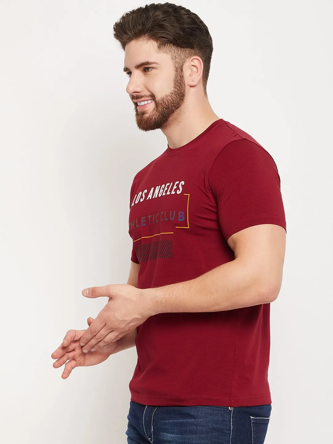 Men Maroon Round Neck T-Shirt