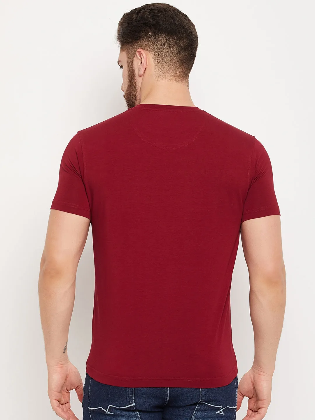 Men Maroon Round Neck T-Shirt