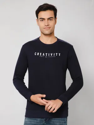 Men Round Neck Full Sleeves Winter Wear Indigo T-Shirt