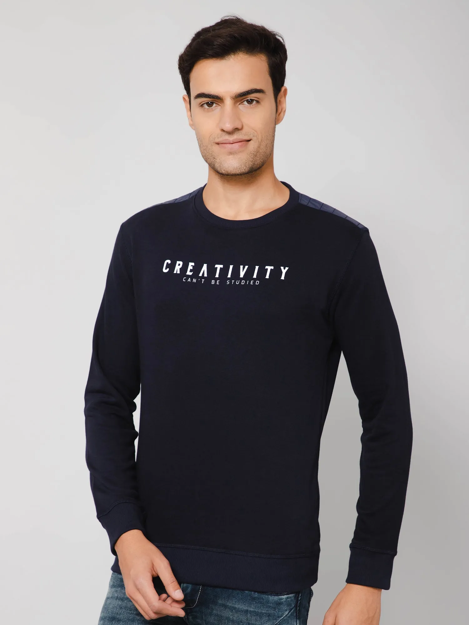 Men Round Neck Full Sleeves Winter Wear Indigo T-Shirt