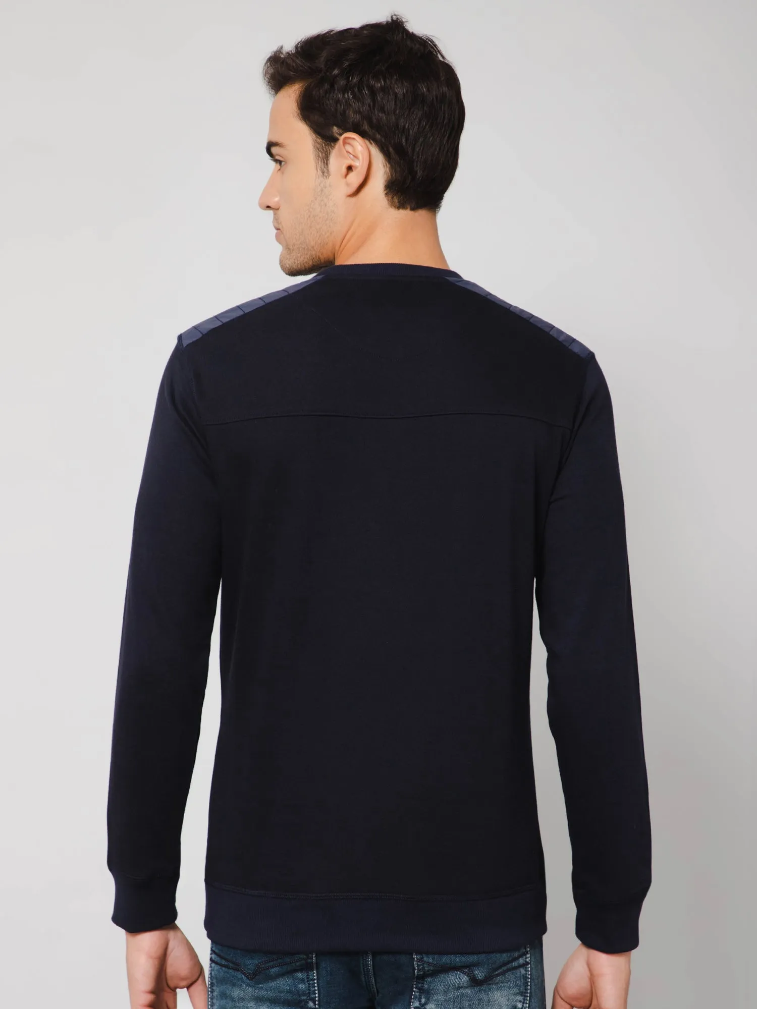 Men Round Neck Full Sleeves Winter Wear Indigo T-Shirt