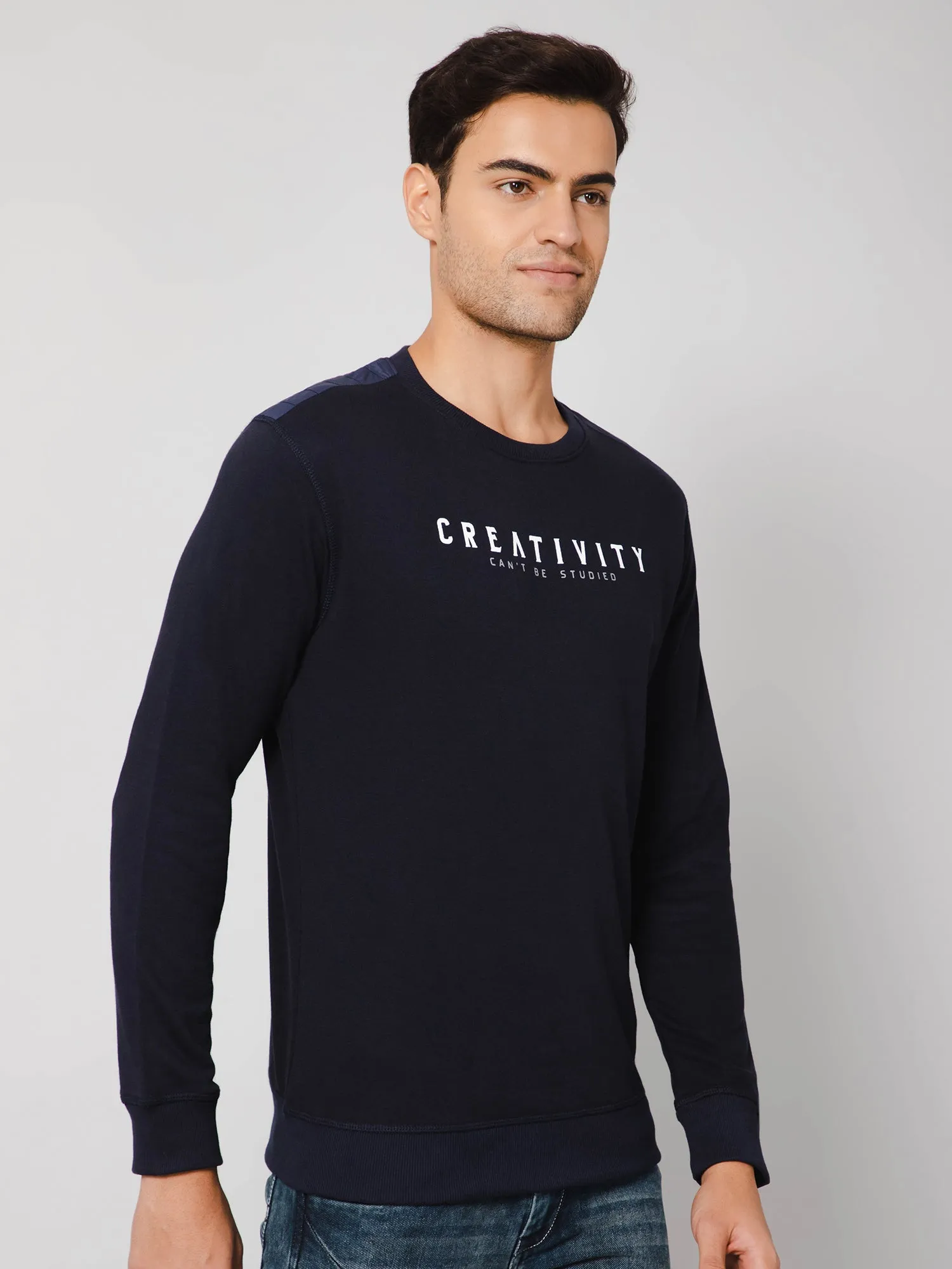 Men Round Neck Full Sleeves Winter Wear Indigo T-Shirt