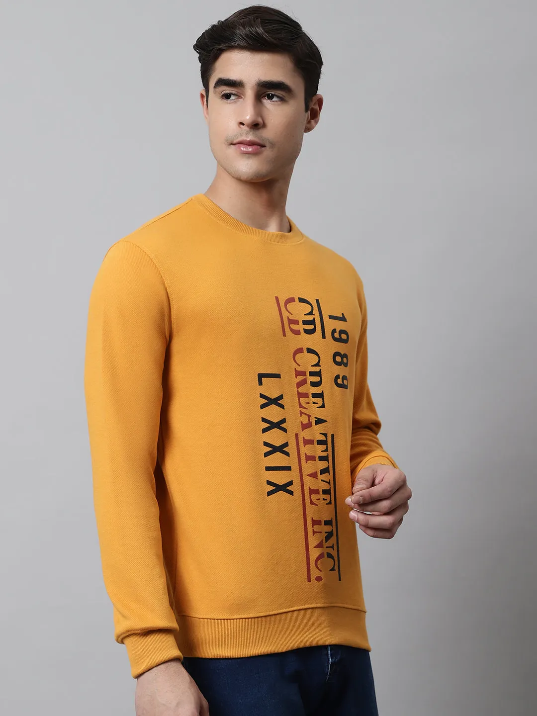 Men Round Neck Full Sleeves Winter Wear Mustard T-Shirt