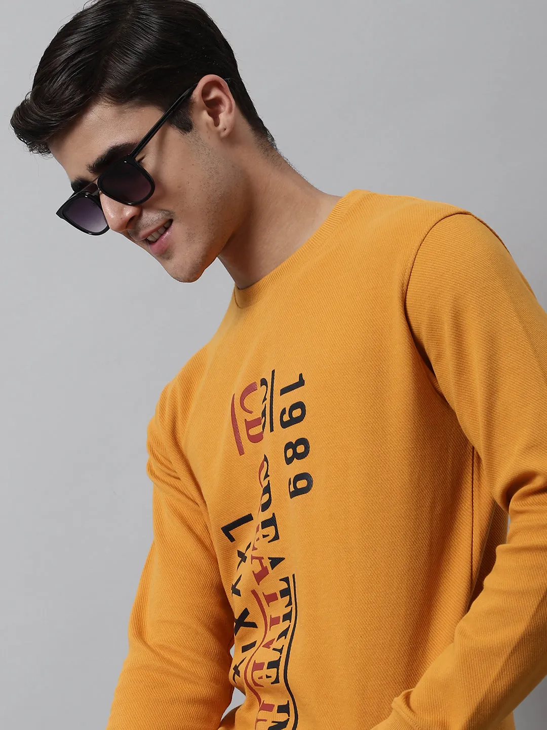 Men Round Neck Full Sleeves Winter Wear Mustard T-Shirt