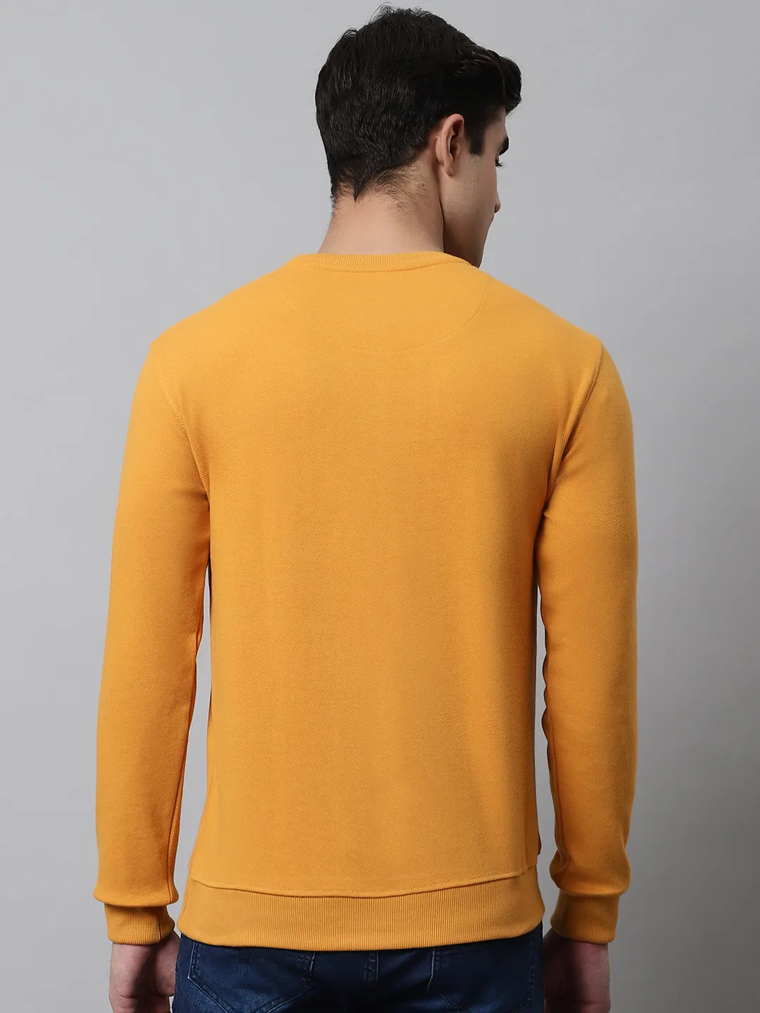 Men Round Neck Full Sleeves Winter Wear Mustard T-Shirt