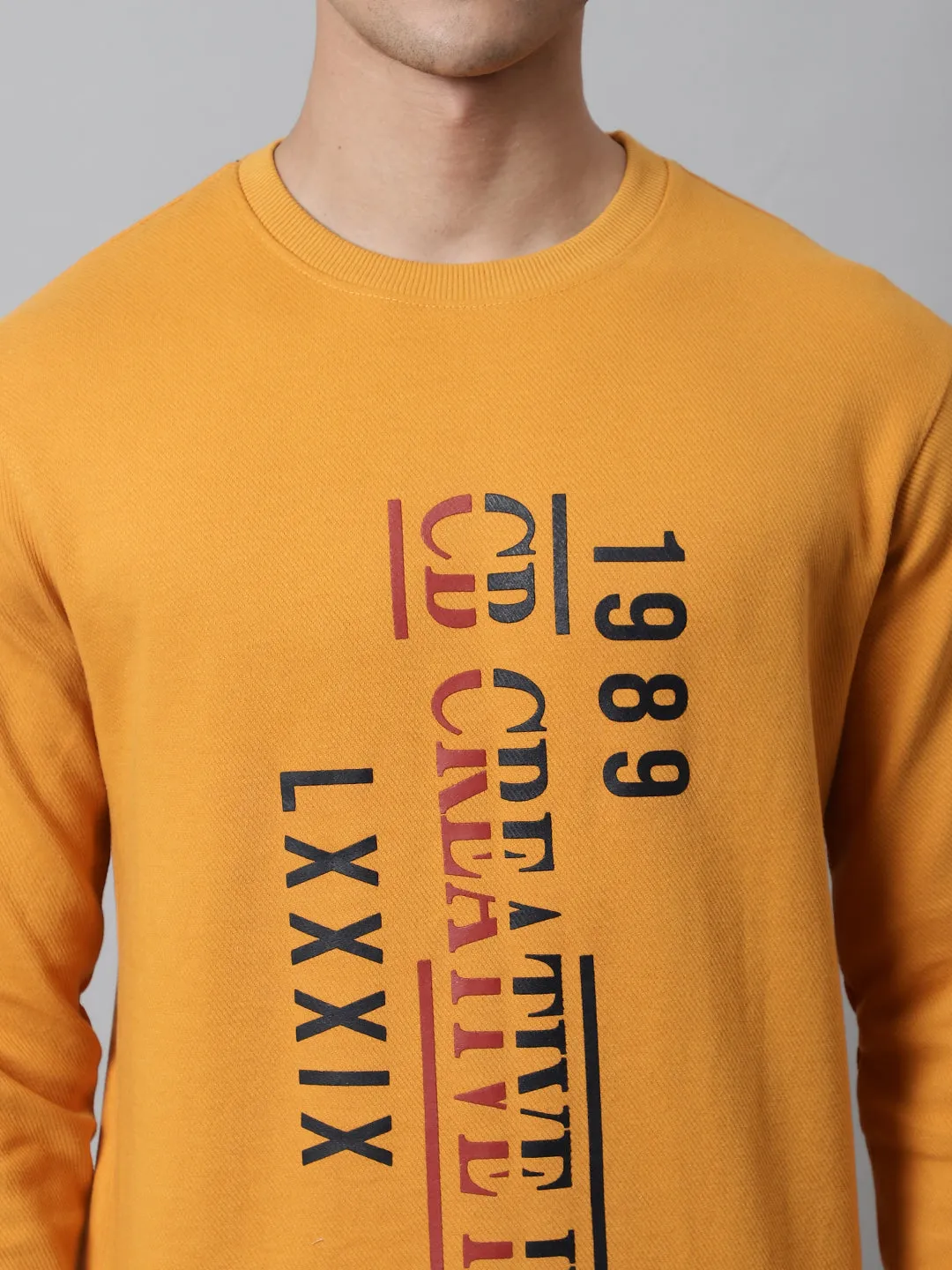 Men Round Neck Full Sleeves Winter Wear Mustard T-Shirt