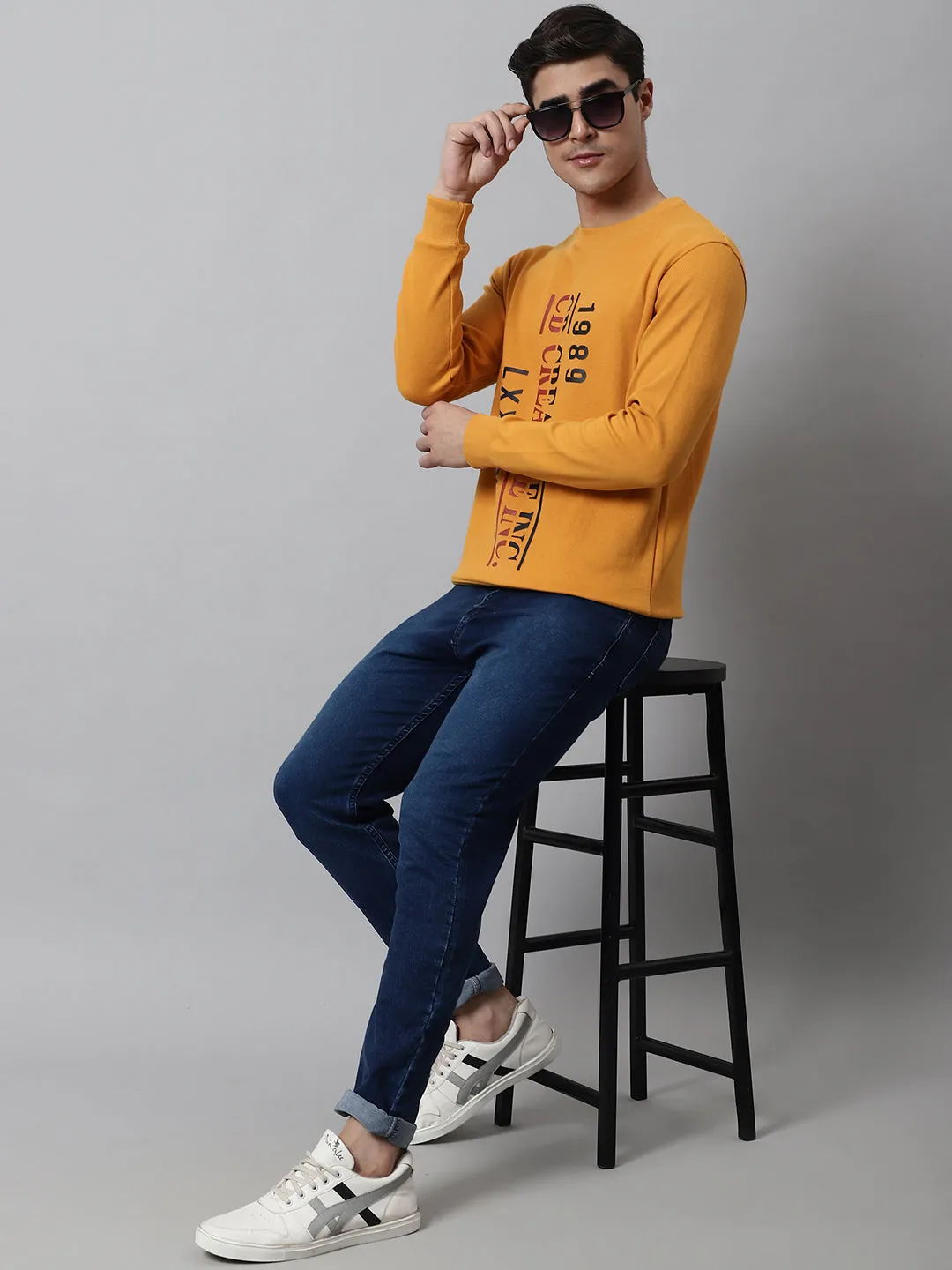 Men Round Neck Full Sleeves Winter Wear Mustard T-Shirt