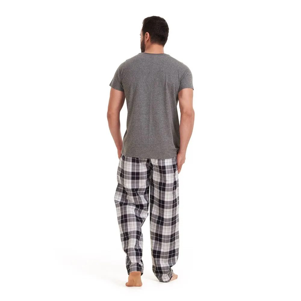 Men summer pajama set Dark Grey T-shirt  Off white x grey checkered pants