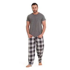 Men summer pajama set Dark Grey T-shirt  Off white x grey checkered pants